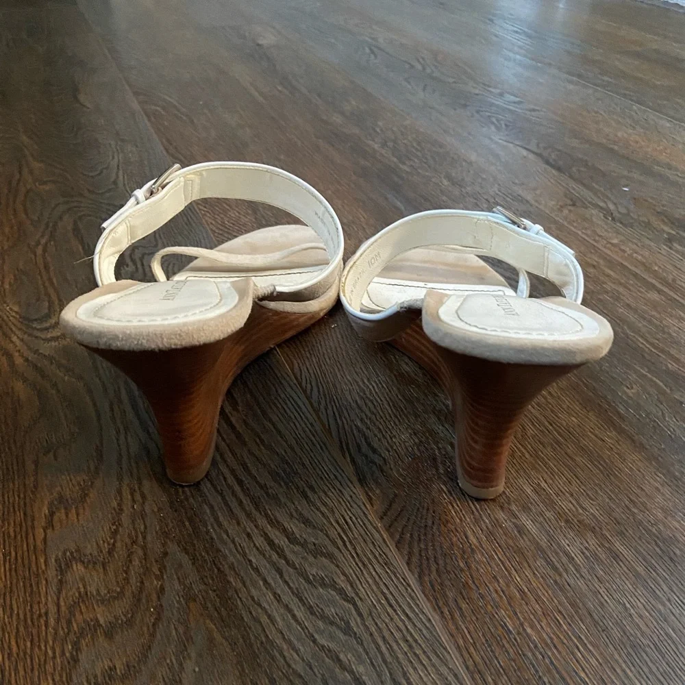 Ann Taylor tan and cream suede wedges